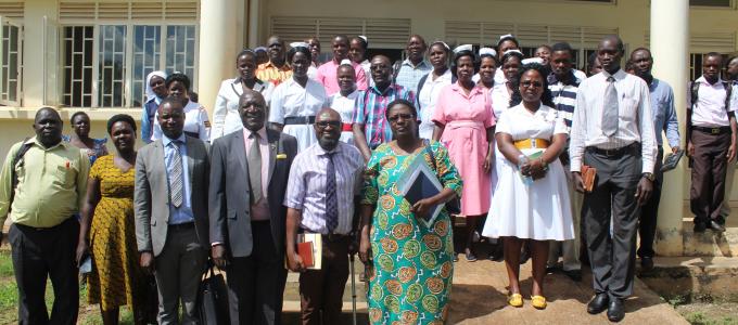 RDC Peter Debele centre launching the construction of the Nyakadot-Kimogoro-Kawiti road Health workers pose with RDC and CAO Dorothy